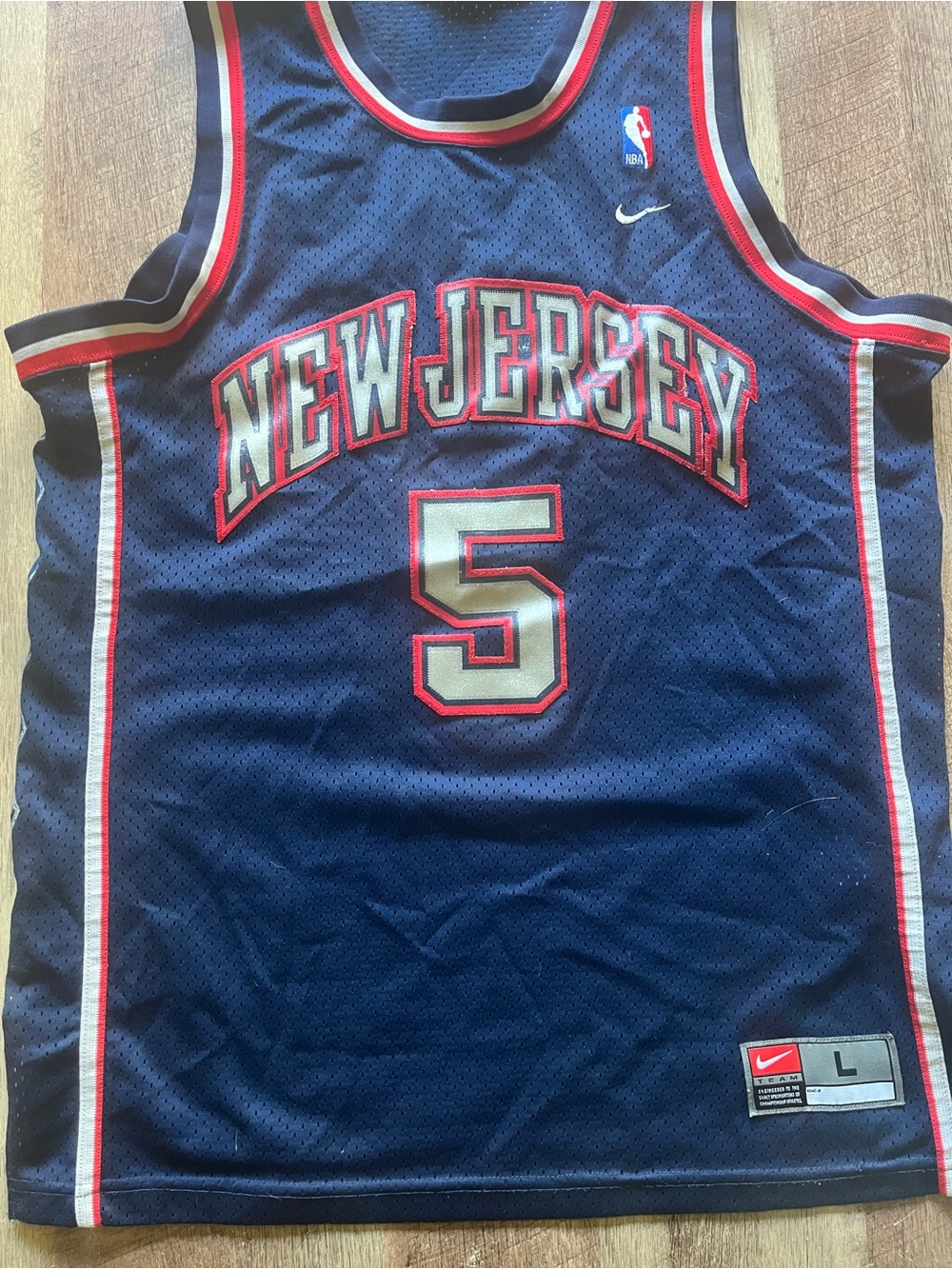 Nike Navy New Jersey #5 Basketball Jersey with Red and White Trim